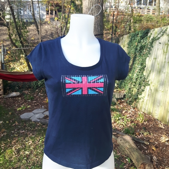 Size m Reebok Sequin British flag t-shirt size - Picture 3 of 13